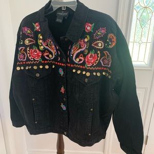 Embroidered Carole Little Sport Denim Jacket - Women 16